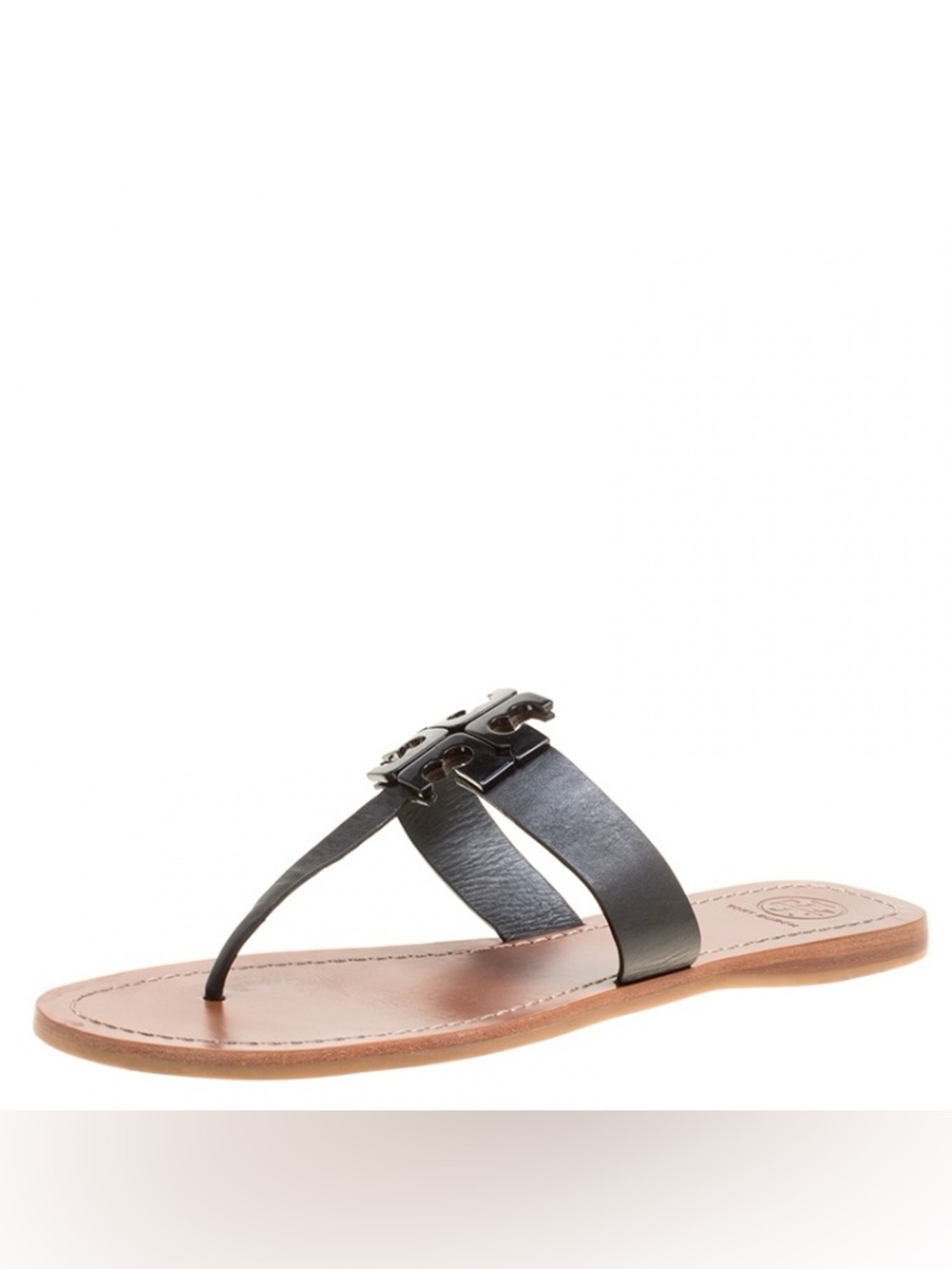 Tory Burch Black Leather Logo Thong Sandal 7M
